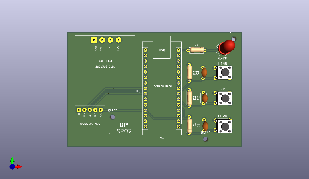 KiCad render of SpO₂ monitor PCB